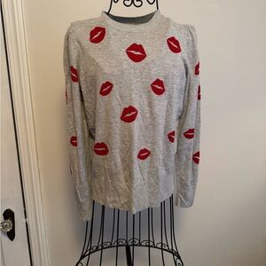 Marled Gray Sweater with Red Lipstick Accent